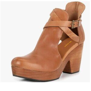 Brown Women's Platform Round Toe Cutout Ankle Boots Strap Buckles Cork Bootie